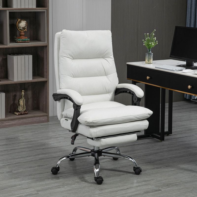 Vinsetto Vibration Massage Office Chair with Heat, Recining Back, Footrest, Microfibre Comfy Computer Chair, Cream White, 3 of 7