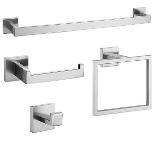 Itopfox 4 Piece Bathroom Hardware Set Brushed Nickel Stainless Steel 16 Inch Towel Bar Toilet Paper Holder Towel Ring Robe Hook Kit - 1 of 4