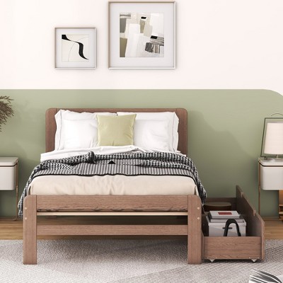 VASIP White Washed Twin Size Platform Bed Frame with 2 Storage Drawers - Modern Solid Wood Design, Tool-Free Assembly