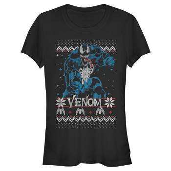 Juniors Womens Marvel Ugly Christmas Venom Pose T-Shirt