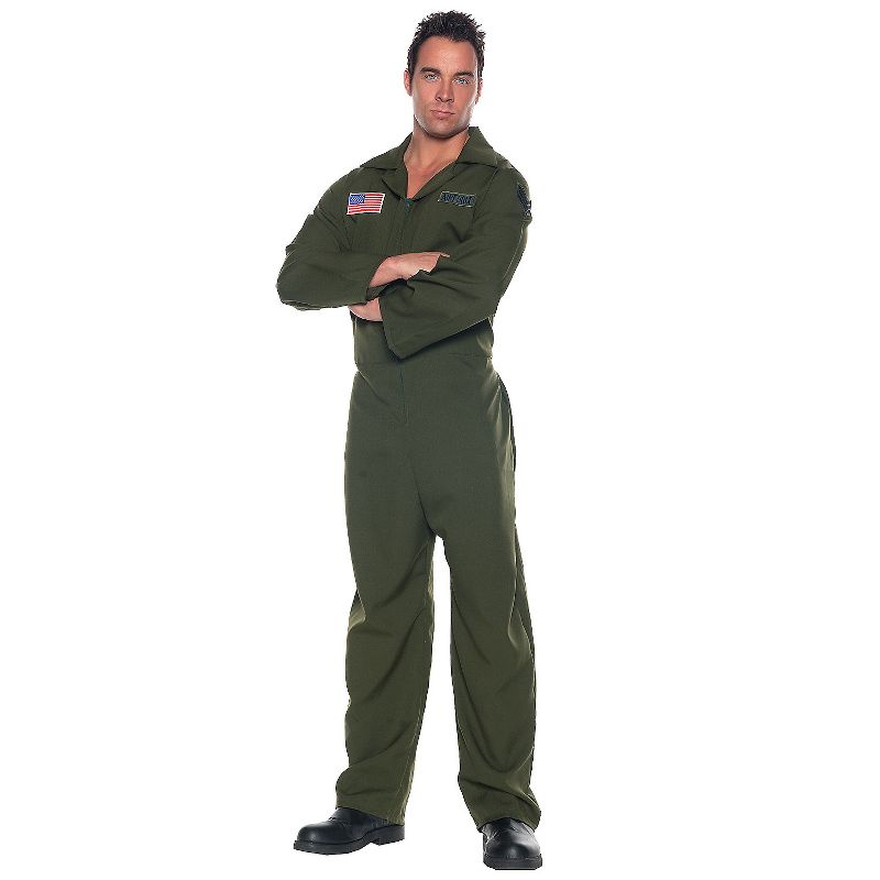 Halloween Express Men's Airforce Jumpsuit Costume - Size One Size Fits Most - Green, 1 of 2
