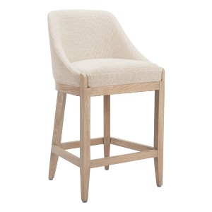 HomeRoots 27" Beige and Natural Fabric and Solid Wood Counter Height Bar Chair - 1 of 4