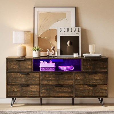 8 Drawer Dresser for Bedroom with Charging Station - Stylish 55 Inch TV Stand with LED Lights
