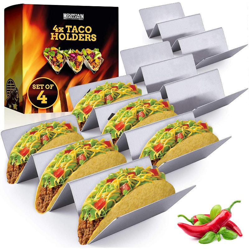 MOUNTAIN GRILLERS Taco Holders with Reversible Tray, Holds 2 or 3 Shells, Set of 4, 1 of 5