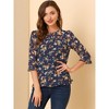 INSPIRE CHIC Women's Round Neck Ruffle 3/4 Sleeve Floral Print Chiffon Blouse - 2 of 4