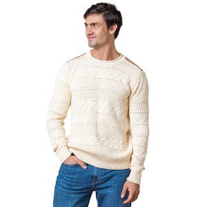 Hope & Henry Men's  Crew Neck Cable Sweater with Suede Detail - 1 of 4