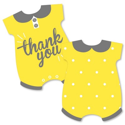 Big Dot of Happiness Hello Little One - Yellow and Gray - Shaped Thank You Cards - Neutral Baby Shower Thank You Note Cards with Envelopes - Set of 12