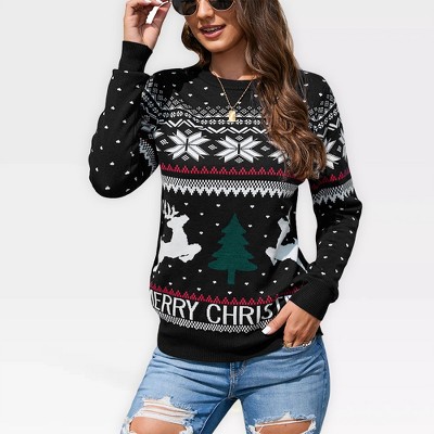 Pullover Christmas Sweaters for Women Long Sleeve Crew Neck Sweater with Snowflakes Pattern Sweater Jacquard Knit Sweater