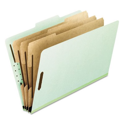 Pendaflex Eight-Section Pressboard Classification Folders, 3" Expansion, 3 Dividers, 8 Fasteners, Letter Size, Green Exterior, 10/Box