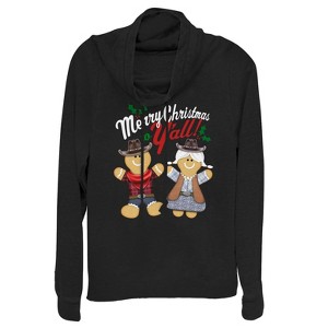 Juniors Womens Lost Gods Christmas Y'All Gingerbread Cowl Neck Sweatshirt - 1 of 3