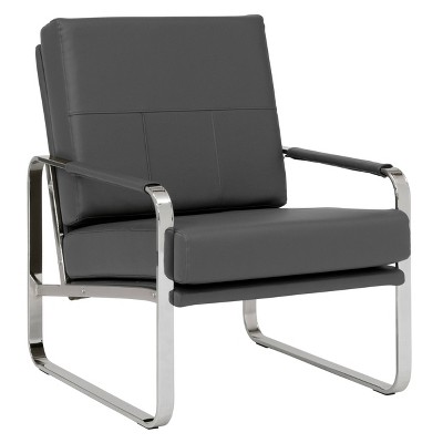 Smoke Gray Leather and Chrome Accent Chair