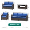5-Piece Outdoor Patio Sofa Set, PE Wicker Sectional Conversation Furniture with Storage Table and Cushions, Brown and Blue - 2 of 4