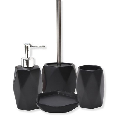 Evideco French Home Goods Diamond Bathroom Accessory Set – 4 Pieces Includes Soap Dispenser, Tumbler, Soap Dish, and Toilet Brush Holder –