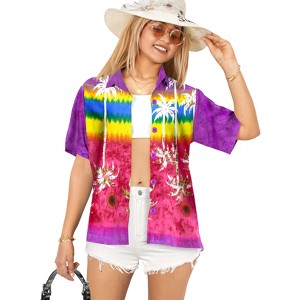 LA LEELA Hawaiian Shirts Womens Casual Summer Beach Party Blouse Shirt Short Sleeve Vacation Button Up Dress Tops Tee Shirts Blouses - 1 of 4