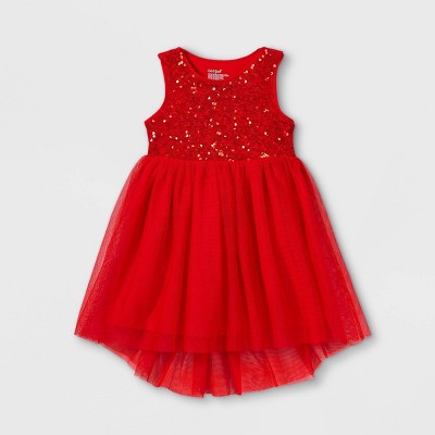 Toddler Girls' Adaptive Abdominal Access Sequin Tulle Dress - Cat & Jack™ Red