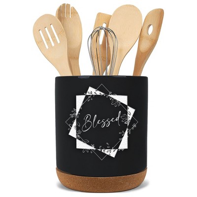 Elanze Designs Blessed Black X-Large Cork Bottom Kitchen Utensil Holder