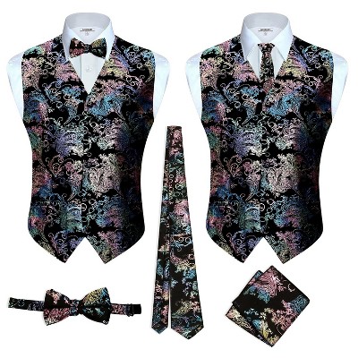 Gioberti Men's Formal 4pc Metallic Paisley Vest Necktie Bowtie and Pocket Square