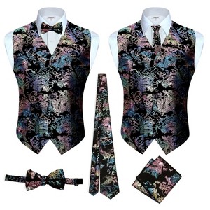 Gioberti Men's Formal 4pc Metallic Paisley Vest Necktie Bowtie and Pocket Square - 1 of 4