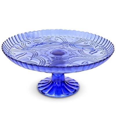 Amici Home Flower Footed Glass Cake Stand, Round Vintage Style Cake Plate, 10” D x 4” H