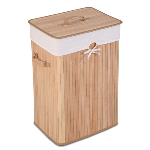 Costway Rectangle Bamboo Hamper Laundry Basket Washing Cloth Bin Bag Lid Black/Natural/Brown/Bamboo - image 1 of 4