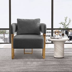 Modern Decorative 2PC Teddy Fleece Upholstered Side Chairs with Gold Metal Legs, Ergonomic Cushion, No Wheels, Suitable for Living Room - 1 of 4
