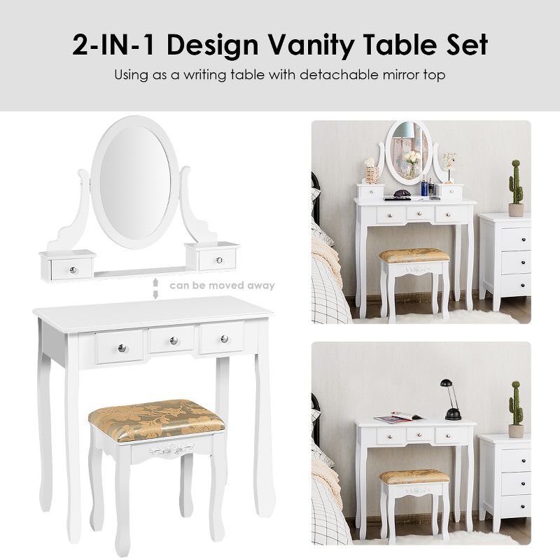 Tangkula Vanity Table Set w/ 360° Rotating Oval Mirror & Drawers Black/White, 5 of 11