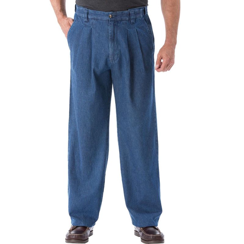 KingSize Men's Big & Tall Relaxed Fit Comfort Waist Pleat-Front Expandable Jeans, 1 of 2