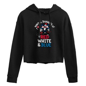 Women's - Dr. Seuss - Cat in the Hat Waving Banners Red White Blue Cropped Graphic Hoodie - 1 of 4