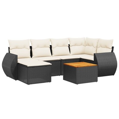 vidaXL Patio Sofa Set with Cushions Outdoor Furniture 7 Piece Poly Rattan - Black and Cream