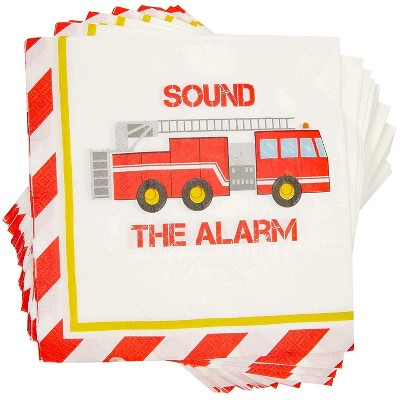 Blue Panda 100Pcs Fire Fighter Truck Party Paper Disposable Napkins 6.5" for Tableware Decorations