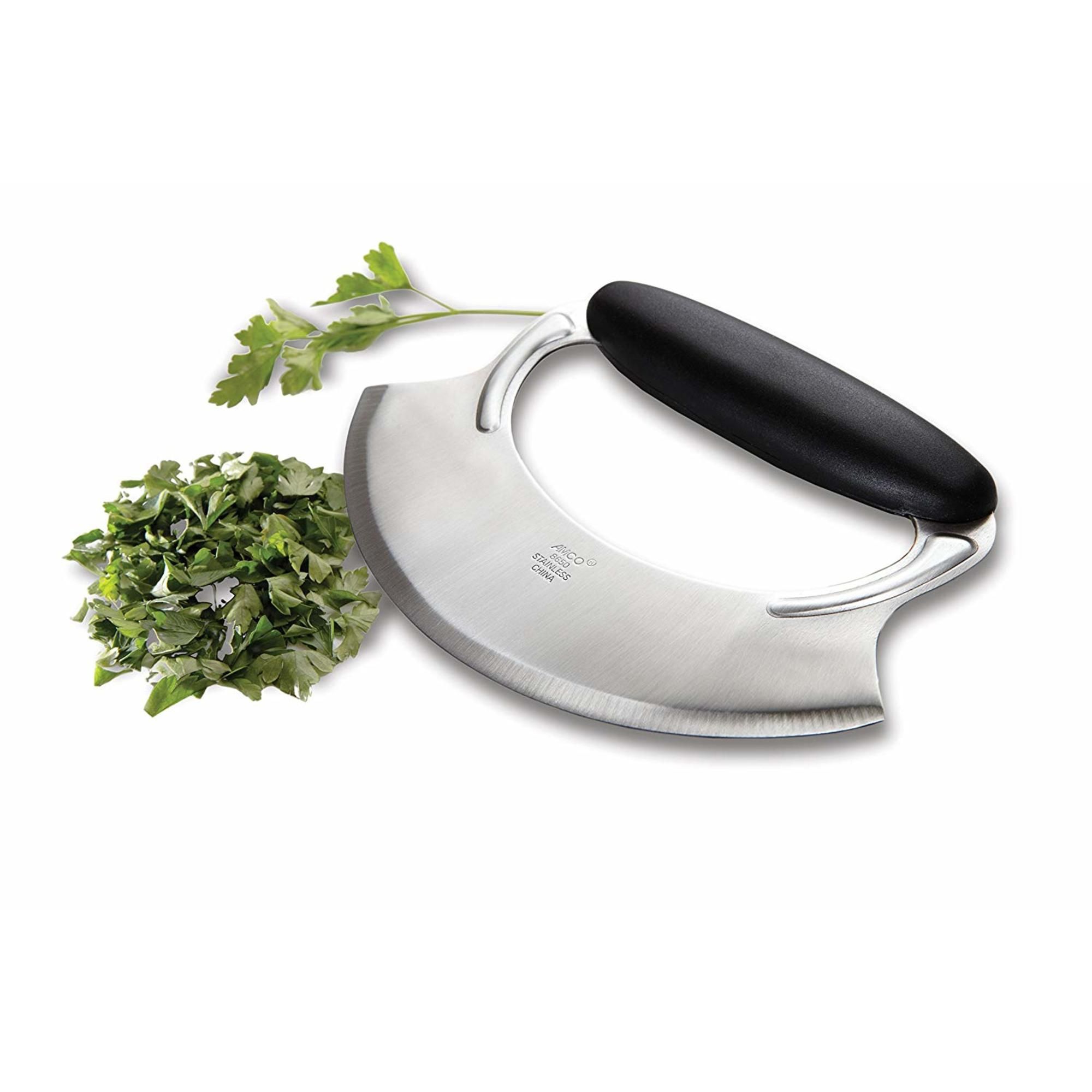 Amco 4.9" Mezzaluna with Silicone Handle & Stainless Steel Blade - Dishwasher Safe Versatile Chopping Tool for All Kitchen Needs - Non-Slip Grip