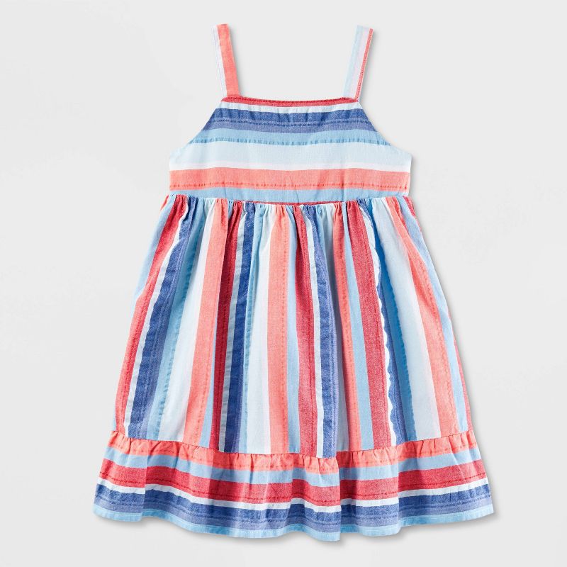 Toddler Girls&#39; Adaptive Striped Sleeveless Dress - Cat &#38; Jack&#8482; Red/Blue/White, 1 of 6