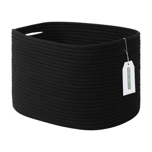 Aoibox Cotton Rope Storage Basket 15x10x9 Inches Woven Rectangle Bin for Shelves Clothes Toys Towels Books Laundry Black - 1 of 4