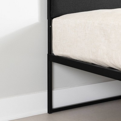 Gray and Black Queen Upholstered Metal Bed Frame with Slats