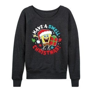 Women's - SpongeBob SquarePants - Have A Swell Christmas Lightweight French Terry Wide Neck Long Sleeve Shirt - 1 of 4