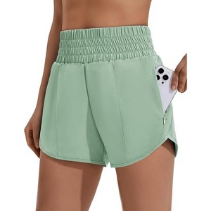 PINSPARK Quick Dry Running Shorts for Woman High Waist Athletic Workout Gym Short Elastic Stretch Mesh Panty Liner with 2 Utility Pockets - 1 of 4