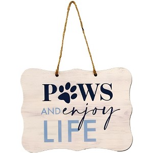 Slickblue Wooden "Paws and Enjoy Life" Sign with Paw Print Accent – 8" x 6", Jute Hanger for Hanging Display - 1 of 3