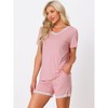cheibear Women's Soft Shorts Sleeve Nightwear with Pockets Pajama Set 2 Pcs - 2 of 4