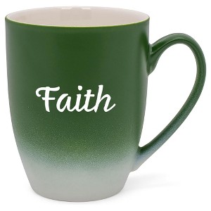 Elanze Designs Faith Two Toned Ombre Matte Green and White 12 ounce Ceramic Stoneware Coffee Cup Mug - 1 of 4