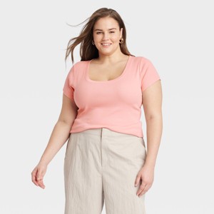 Women's Slim Fit Short Sleeve Ribbed Scoop Neck T-Shirt - A New Day™ - 1 of 3