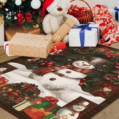 Christmas Area Rug Non Slip Living Room Throw Carpet Snowman Washable Soft Indoor Carpet Non-Shedding Rug for Bedroom Dining Room