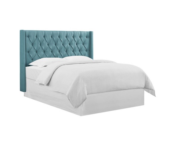 Cameron Upholstered Wingback Headboard Queen with Diamond Tufting in Seafoam - Lifestyle Solutions