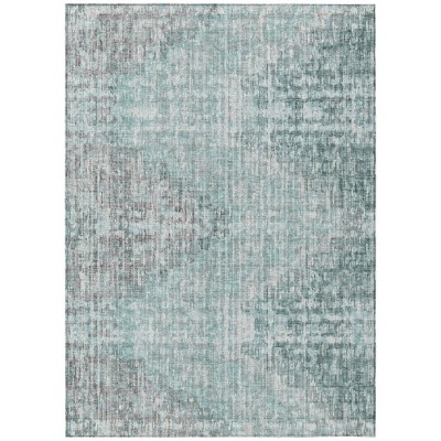 Teal Blue And Ivory Geometric Washable Indoor Outdoor Area Rug