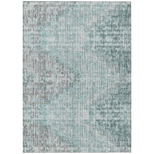 Teal Blue And Ivory Geometric Washable Indoor Outdoor Area Rug - 1 of 4
