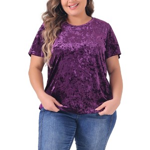 Agnes Orinda Women's Plus Size Velvet Soft Crew Neck Short Sleeve Party T-Shirts - 1 of 4