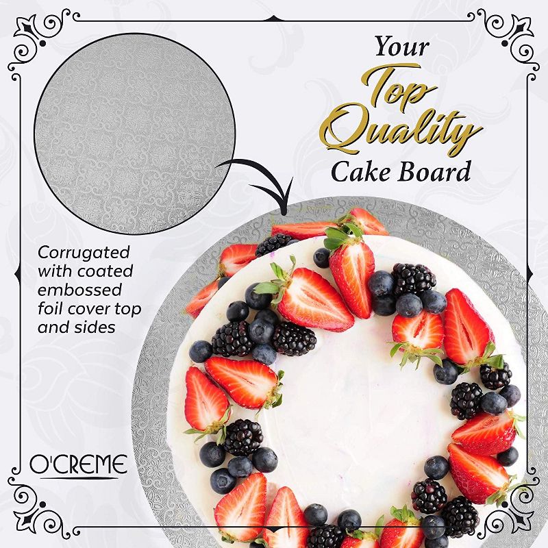 O'Creme Silver Wraparound Cake Pastry Round Drum Board 1/4 Inch Thick, 14 Inch Diameter - Pack of 10, 3 of 9
