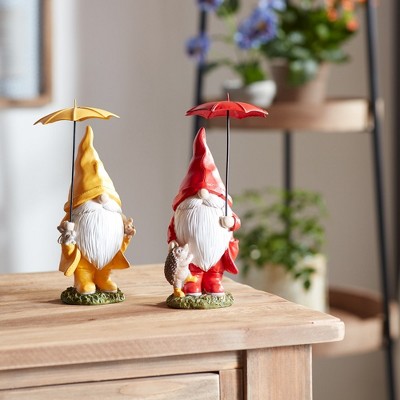 Whimsical Multicolor Resin Garden Gnomes with Umbrellas, Set of 4
