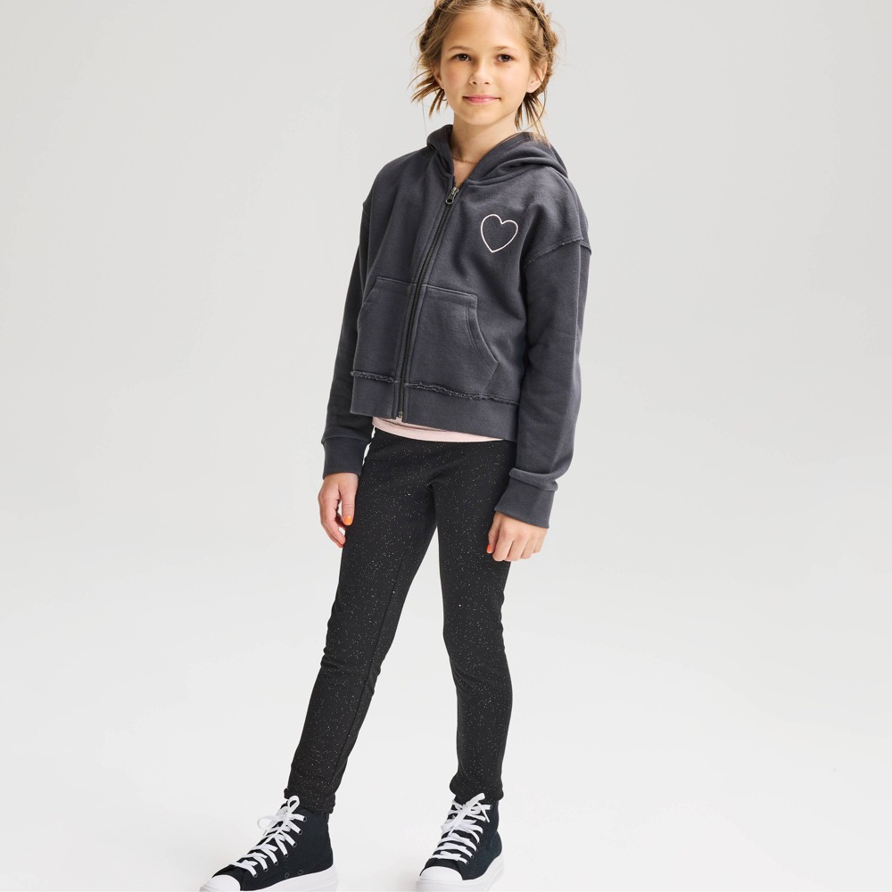 Girls' Sparkle Leggings - Cat & Jack™ Black XL: High Rise, Skinny Leg, Stretch, Shrink-Resistant