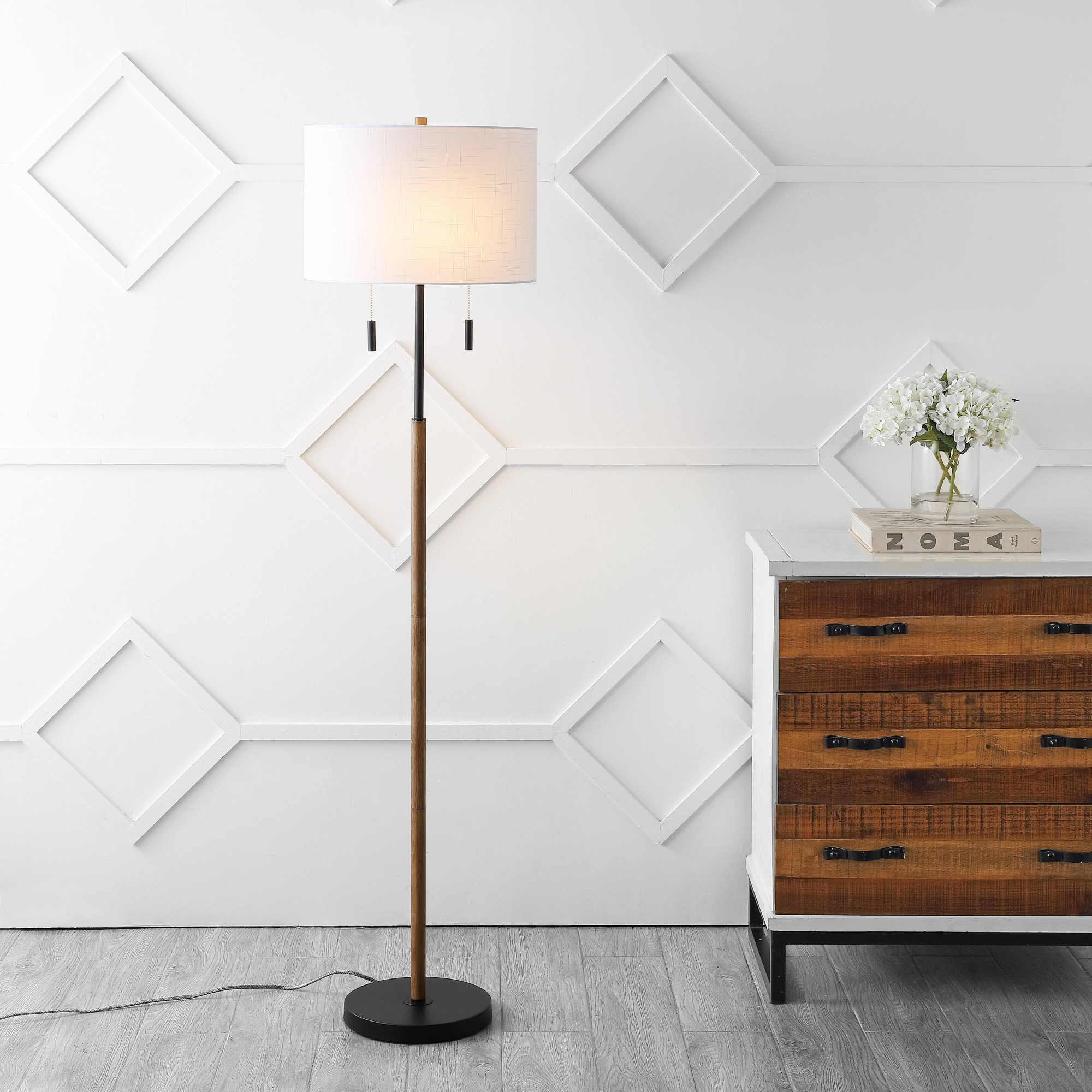 61" Maude Rustic Farmhouse Iron Candlestick Floor Lamp with Linen Shade (Includes LED Light Bulb) - JONATHAN Y