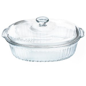 Itopfox 3Qt Glass Casserole Dish with Lid, Ribbed Oval Baking Dish for Oven & Microwave, Clear Lead-Free Covered Cookware, Deep Food Container - 1 of 4